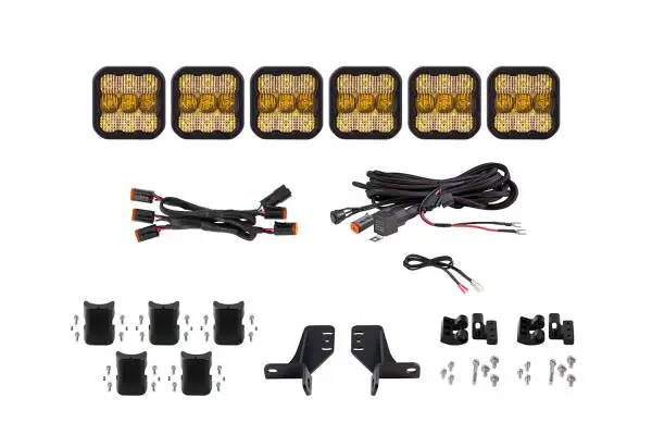 Diode Dynamics Bronco SS5 6-Pod CrossLink Grille Lightbar Kit Sport - Yellow Combo