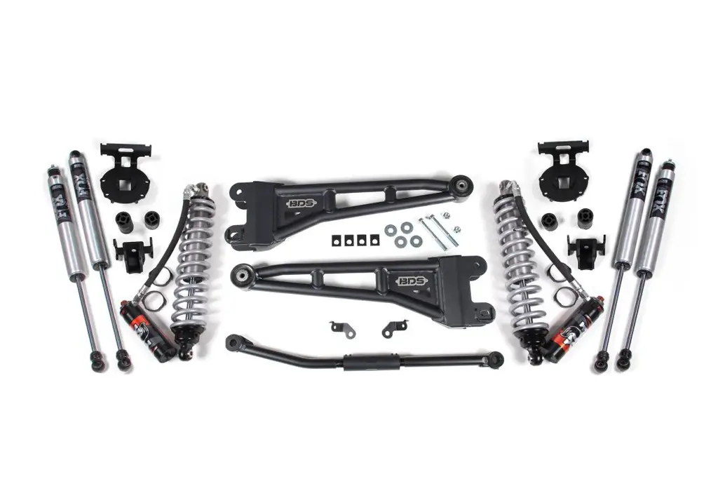 2.5 Inch Lift Kit w/ Radius Arm | FOX 2.5 Performance Elite Coilover | Ford F250/F350 Super Duty (2011-2016) 4WD Diesel | 4 Inch Rear Block Kit | BDS Suspension