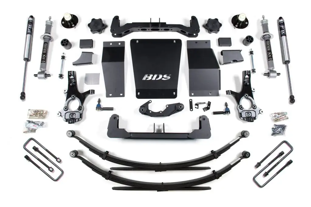 6 Inch Lift Kit | Chevy Silverado & GMC Sierra 1500 (2014-2018) 4WD | Leaf Springs, FOX 2.0 Performance Series, Aluminum / Stamped Steel Control Arms | BDS Suspension image 2