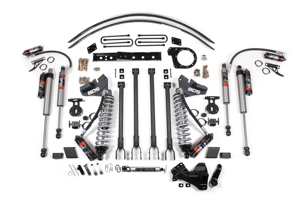 6 Inch Lift Kit w/ 4-Link & FOX 2.5 Coil-Over | Ford F250/F350 Super Duty (2017-2019) 4WD Diesel | Block Kit & Add-A-Leaf | FOX 2.5 Performance Elite Rear | BDS Suspension image 2