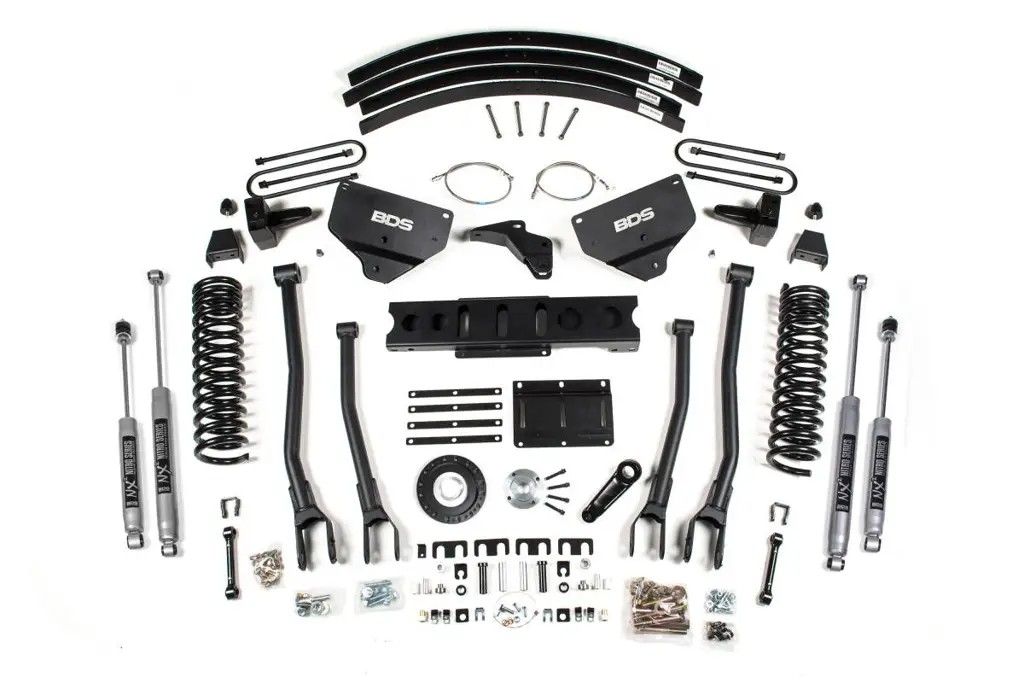 8 Inch Lift Kit w/ 4-Link | Ram 3500 Diesel 4WD (2013-2018) | 5 Inch Block & Add-A-Leaf | 6-Bolt Indexing Ring | NX2 Nitro Series | BDS Suspension
