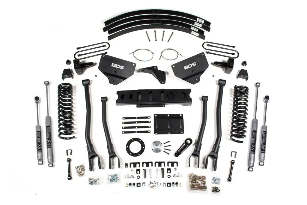 8 Inch Lift Kit w/ 4-Link | Ram 3500 Diesel 4WD (2013-2018) | 5 Inch Block & Add-A-Leaf | 6-Bolt Indexing Ring | NX2 Nitro Series | BDS Suspension image 2