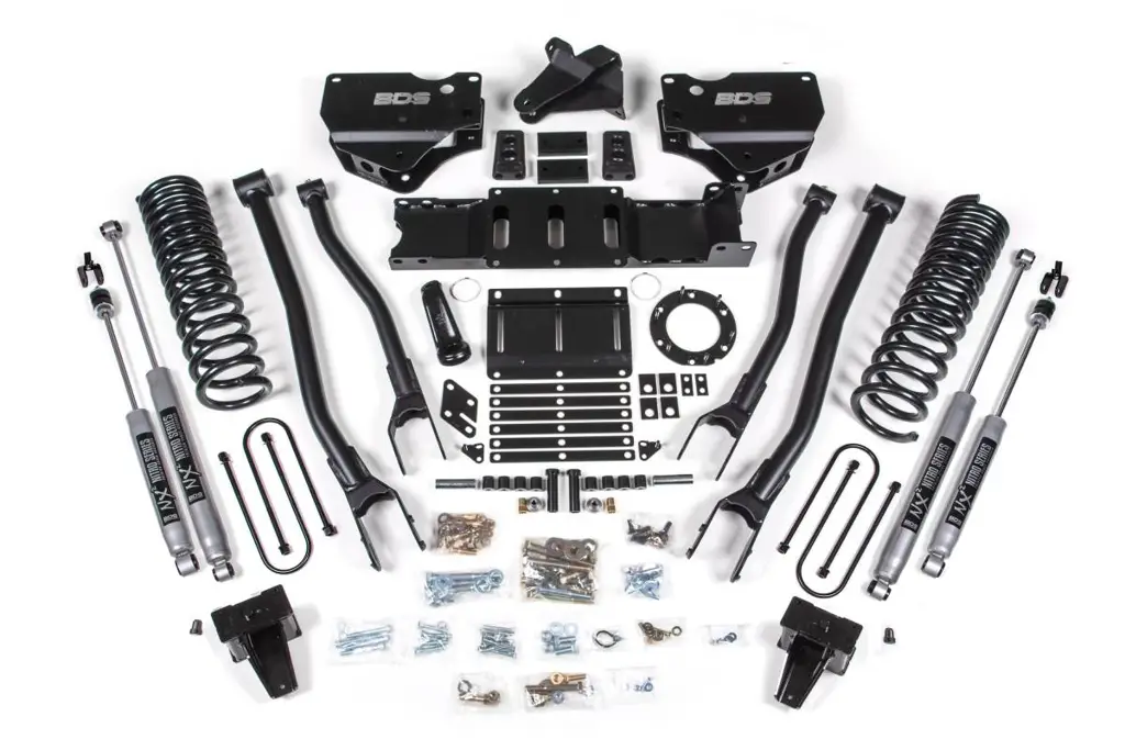 6 Inch Lift Kit w/ 4-Link | Ram 3500 (2019-2024) 4WD Diesel | w/ Factory Rear Overload | 8-Bolt (Aisin) | FOX 2.5 Performance Elite | BDS Suspension