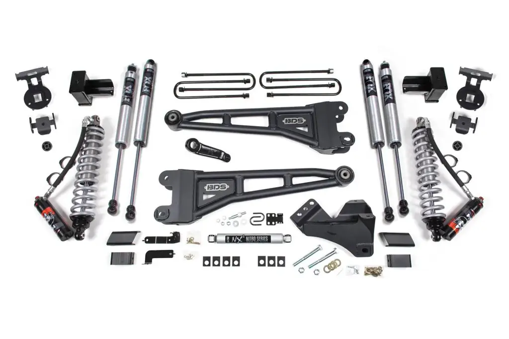 4 Inch Lift Kit w/ Radius Arm | FOX 2.5 PE Coil-Over Conversion | Ford F250/F350 Super Duty (2017-2019) 4WD Diesel | Leaf Springs w/ FOX 2.0 Performance Series Rear | BDS Suspension