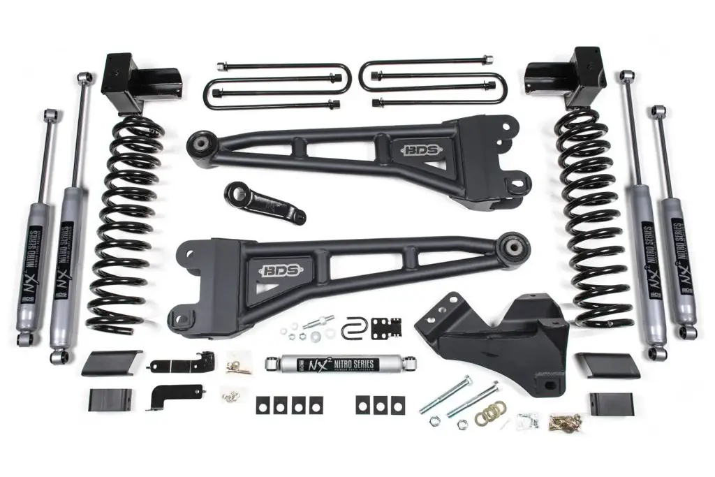 4 Inch Lift Kit w/ Radius Arm | Ford F250/F350 Super Duty (2017-2019) 4WD Diesel | 5" Block 2 & 3 Leaf | FOX 2.5 Performance Elite | BDS Suspension