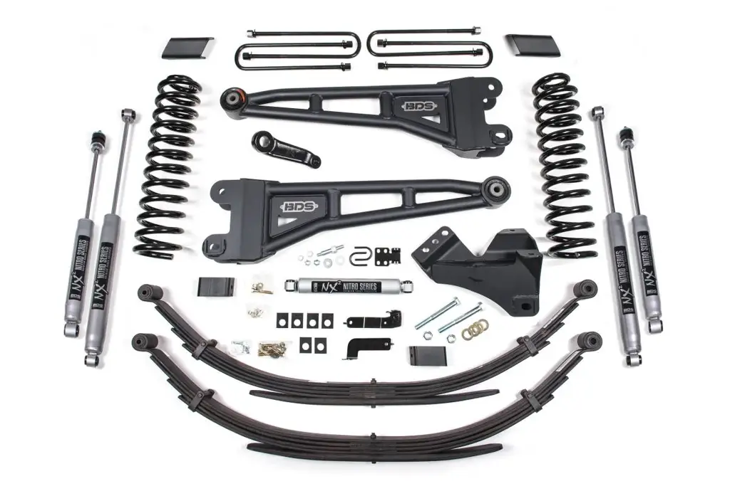 4 Inch Lift Kit w/ Radius Arm | Ford F250/F350 Super Duty (2017-2019) 4WD Gas | Rear Leaf Springs | NX2 Nitro Series Shocks | BDS Suspension image 2