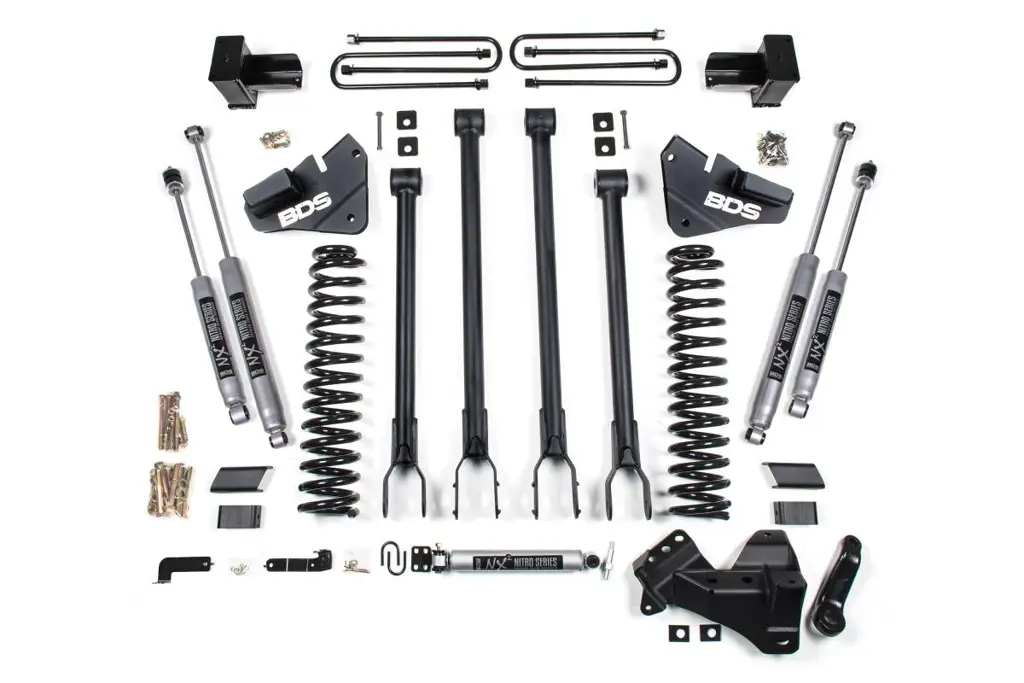 4 Inch Lift Kit | 4-Link Conversion | 2017-2019 Ford F250/F350 Super Duty 4WD Gas | Leaf Springs w/ FOX 2.5 Performance Elite | BDS Suspension