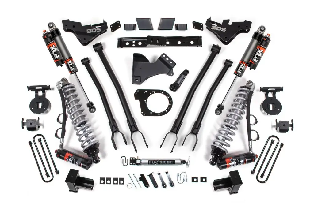 7 Inch 4-Link Lift Kit w/ FOX 2.5 Performance Elite Coilovers | Ford F250/F350 Super Duty (2023-2026) 4WD Diesel | Rear Leaf Springs | BDS Suspension